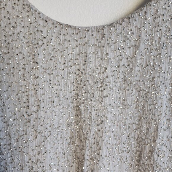 Sz4 Alice + Olivia Beaded Silk Blouson Mini Dress in Silver Gray - Picture 3 of 15